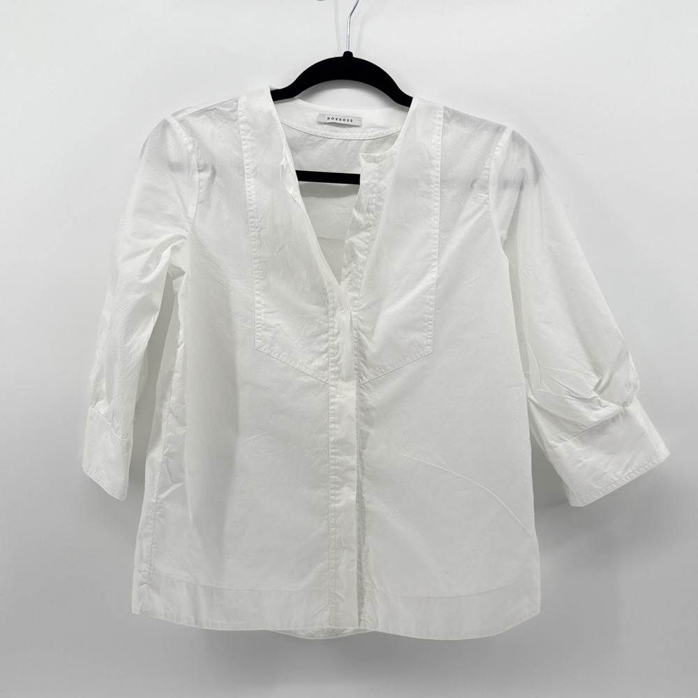 ROSSO35 White Cotton Button Down 3/4 Sleeve Top Hidden Placket Blouse XS Italy